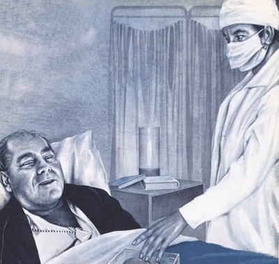 Dr. Barnard odament a pácienshez, kezében egy átlátszó műanyag dobozzal alkotó: English School